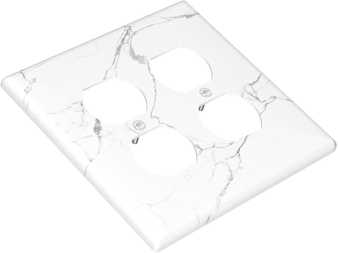 Luxurious White Marble Abstract Print Outlet Covers 2 Gang Double Duplex Decorative Light Switch Covers Electrical Wallplates Socket Faceplate for Bathroom Kitchen Bedroom Decor