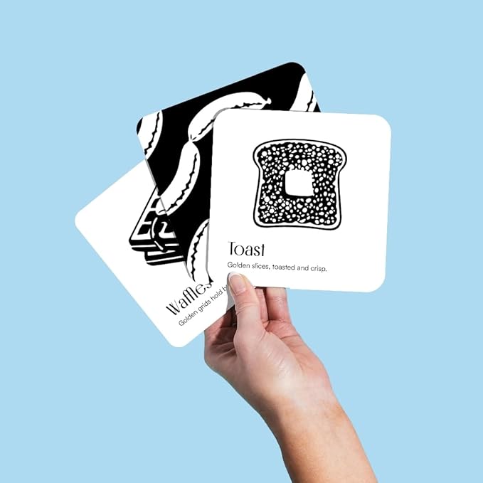 Chunky Deli Breakfast for Baby High-Contrast Art Cards Black and White Newborn Vision Tracking Flash Cards for Tummy Time Food Themed Infant Toys 0-6+ Months