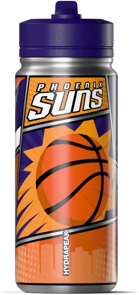 Hydrapeak x NBA Phoenix Suns 20 oz Stainless Steel Water Bottle, Officially Licensed Double Wall Insulated Sports Bottle with Straw Lid, Reusable Leakproof Gift for Kids & Adults