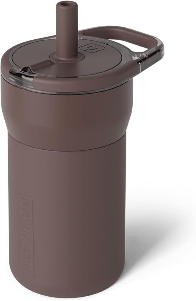 BrüMate Leap 12oz 100% Leakproof Kids Tumbler with Handle & Silicone Soft Straw | Durable Drop Resistant Silicone Sleeve | Made of Insulated Stainless Steel | Cup Holder Friendly | (Java)