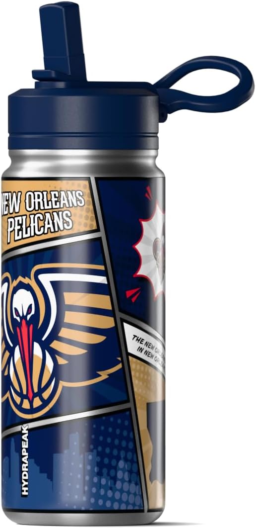 Hydrapeak x NBA New Orleans Pelicans 20 oz Stainless Steel Water Bottle, Officially Licensed Double Wall Insulated Sports Bottle with Straw Lid, Reusable Leakproof Gift for Kids & Adults