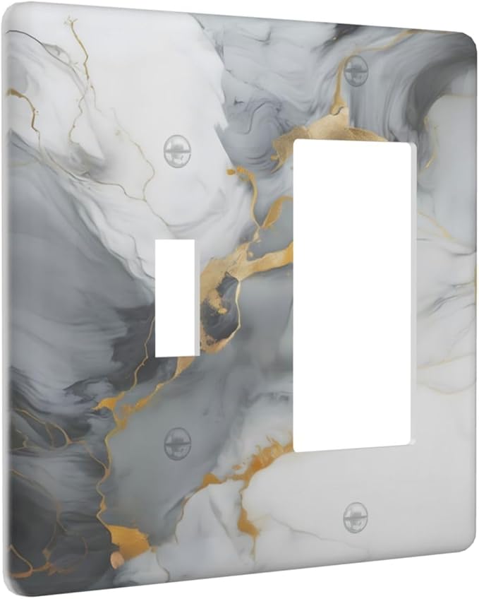 Gold Marble Grey Art Abstract Luxury Print Outlet Covers 1 Toggle 1 Rocker Combination Decorative Wall Plate Electrical Switch Plates Light Switch Cover Plate for Kitchen Bathroom Decor