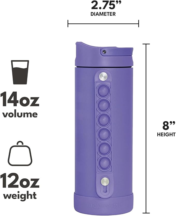Elemental Iconic Kids Water Bottle for School - 100% Leak-Proof Insulated Water Bottles with Straw Lid & Pop-It Handle for Boys & Girls - Triple-Wall Insulated & BPA-Free, 14oz – Lavender