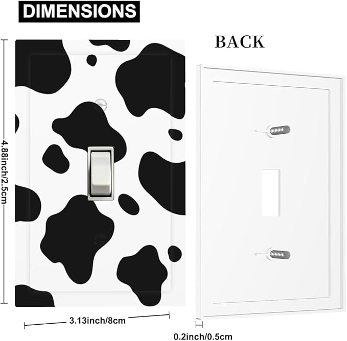 Cow Print 1-Gang Toggle Light Switch Plate, Farmhouse Cowhide Black & White Rustic Animal Print Decorative Wall Plate for Country Homes