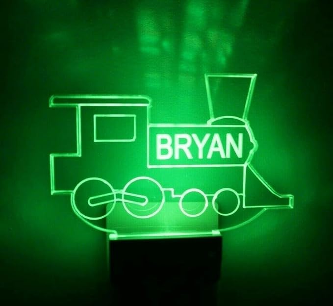 MIRROR MANIA Night Light Multi Color Personalized LED Plug-in, Ultra-Slim Touch Night Light Smart Dusk to Dawn Sensor, Kids Children's Bedroom Kitchen Bathroom Hallway Play Room Variations (Train)