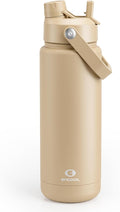 ENCOOL Insulated Water Bottle with Straw Stainless Steel Water Bottle, Leak-Proof, BPA-Free, Double Wall Vacuum Keeps Cold for 24 Hours for Sports, Travel, School (32 oz, Indian Khaki)
