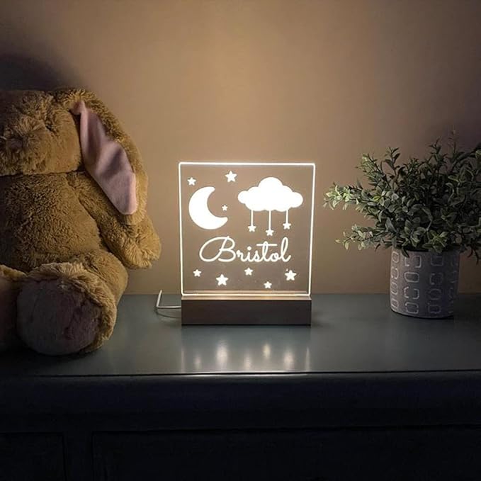 Moon and Stars Custom Name Kids Bedroom, Nursery Personalized Night Light, Childs Playroom, Gift for Kids
