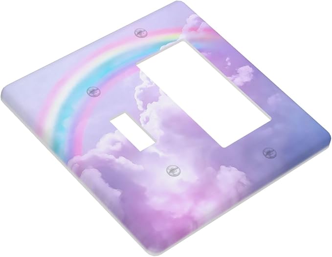 Light Switch Cover Rainbow Sky with Clouds 2 Gang Toggle Rocker Combo Socket Cover Wall Plates Decorative Switch Plates and Outlet Covers for Bathroom Home Decor