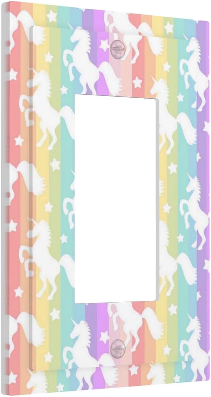 Funny Colorful Girly Rainbow Unicorn Kid Girl 1 Gang Decorator/Rocker Wallplate Single Decorator Outlet Light Switch Cover Cute Girly Decorate Decorative One Device Electrical Faceplate Cover Dimmer