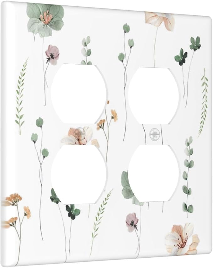 Outlet Covers Watercolor Floral Botanical Flowers 2 Gang Double Duplex Decorative Light Switch Covers Electrical Wallplates Socket Faceplate For Living Room Bed Room Decor