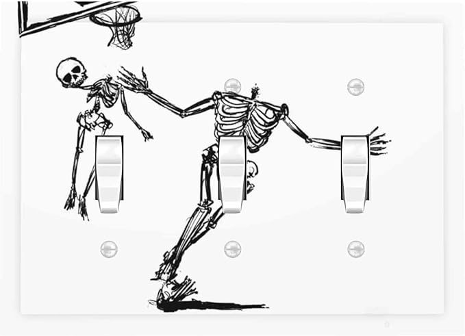 Decorative Switch Plates Skeleton Basketball Funny Skull Stick Figure 3 Gang Wall Plate Triple Toggle Light Switch Cover Faceplate Electrical Wall Panels For Home Office Decor