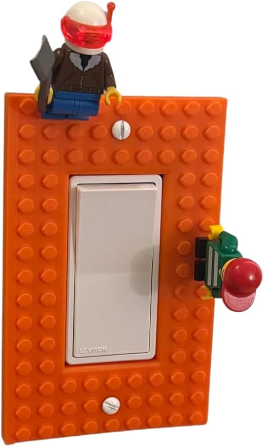 Brick Wall Plate, Rocker Toggle Light Switch Cover for Kids Bedroom, Game Room, 1-Gang (Orange)