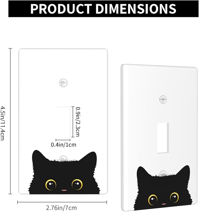 Cute Cat Black Light Switch Cover Plates Decorative Single Toggle Wall Plate, 1 Gang Lightswitch Cover