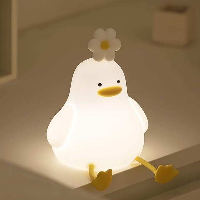Cute Cartoon Nursery Night Lights, Animal Design Safe Silicone Soft LED Nursery Lamp for Toddler Room Decoration (Flower Duck)