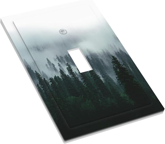 Forest Pine Forest Foggy Mountain Natural Scenery Decorative Light Switch Cover 1 Gang Single Toggle Device Electrical Faceplate Switchplates Decorator Outlet Wall Plate for Bed Room Living Room Decor