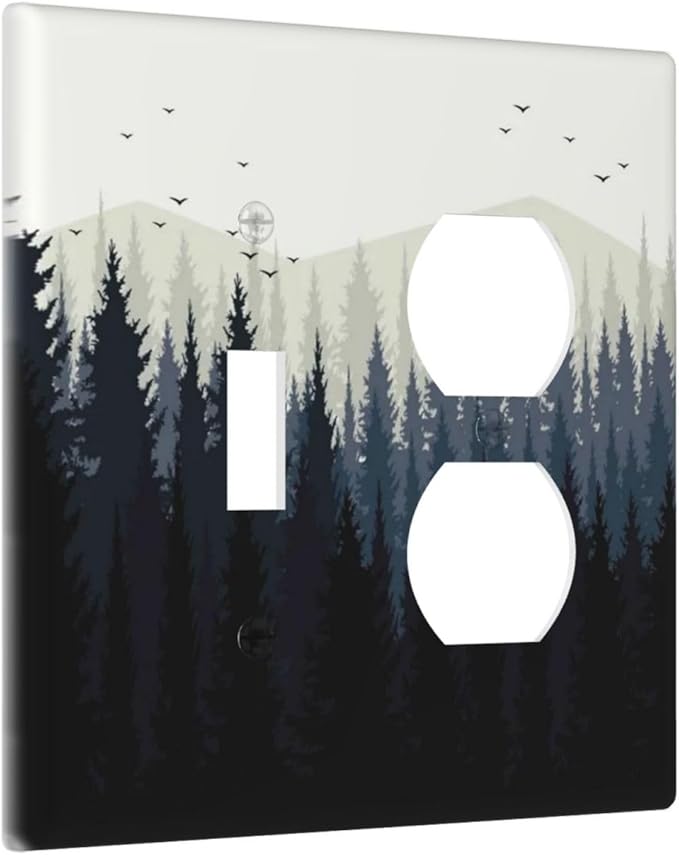 Wallplates Forest Pine Tree Mountains Black Bird 1 Toggle 1 Duplex Switch Plate Electrical Gfci Faceplate Decorative Light Switch Covers For Bed Room Farmhouse Decor