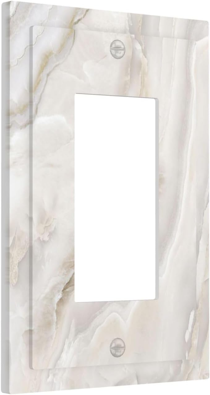 Abstract Luxury White Marble Texture Decorative Outlet Covers 1 Gang Single Rocker Light Switch Cover Plate Wall Plates GFCI Faceplate for Bathroom Kitchen Living Room Decor