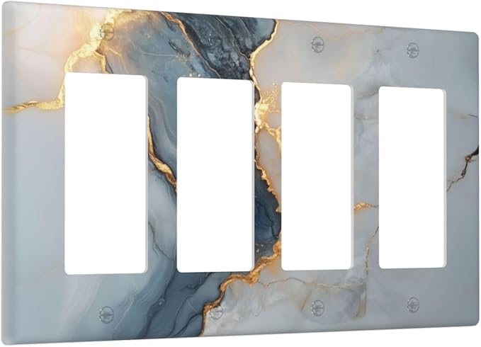 Abstract Blue Granite Luxury Texture Print 4 Gang Light Switch Cover Quad Rocker Outlet Covers Switchplates Wall Plate Decorative Electrical Faceplate for Bedroom Kitchen Living Room Decor