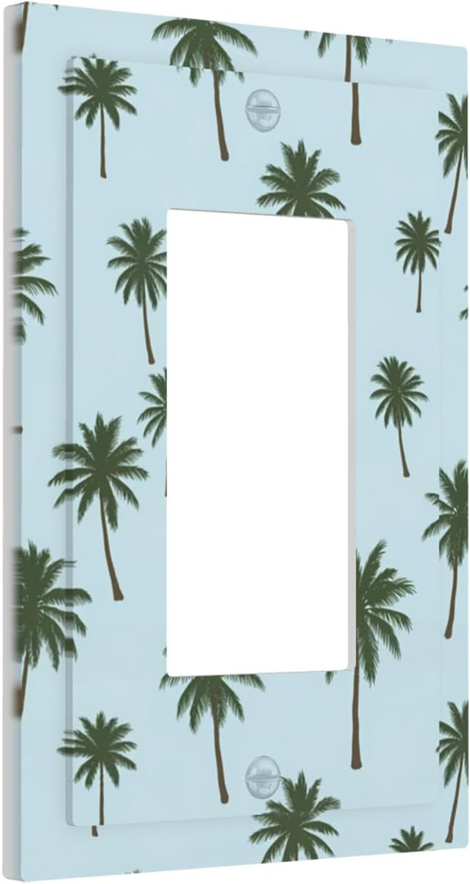 Tropical Palm Tree Pattern Single Rocker Switch Cover - 1-Gang Standard US Size Coastal Breeze Light Switch Covers for Beach House Decor
