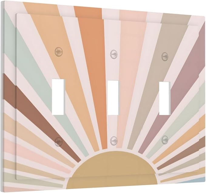 Boho Sun Rainbow Retro Aesthetic Abstract Art Sunrise Sunset Decorative Switch Plates 3 Gang Wall Plate Triple Toggle Light Switch Cover Faceplate Electrical Wall Panels for Kids Room Bedroom Decor