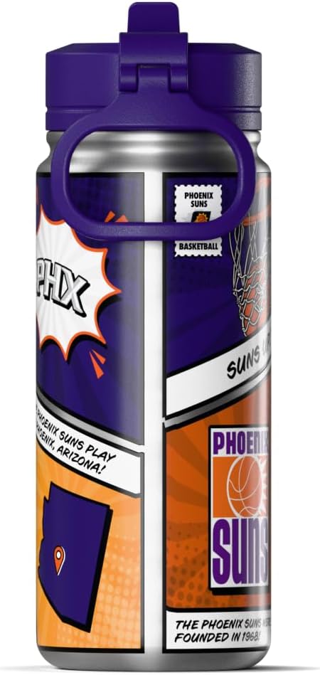 Hydrapeak x NBA Phoenix Suns 20 oz Stainless Steel Water Bottle, Officially Licensed Double Wall Insulated Sports Bottle with Straw Lid, Reusable Leakproof Gift for Kids & Adults
