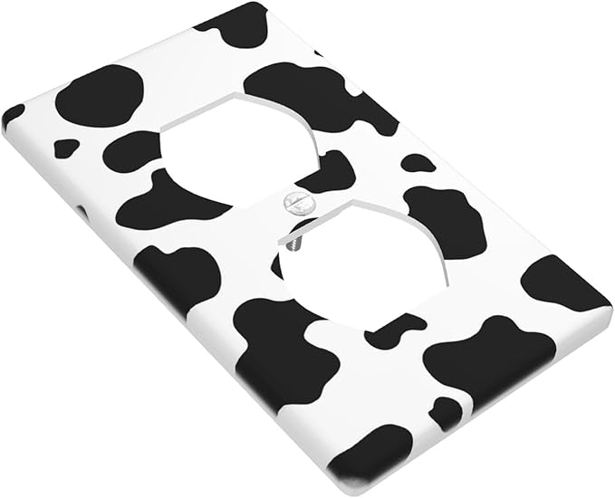 1-Gang Duplex Wall Plate, Black White Cow Print Pattern Outlet Cover, Rustic Western Farmhouse Decor for Kitchen Mudroom