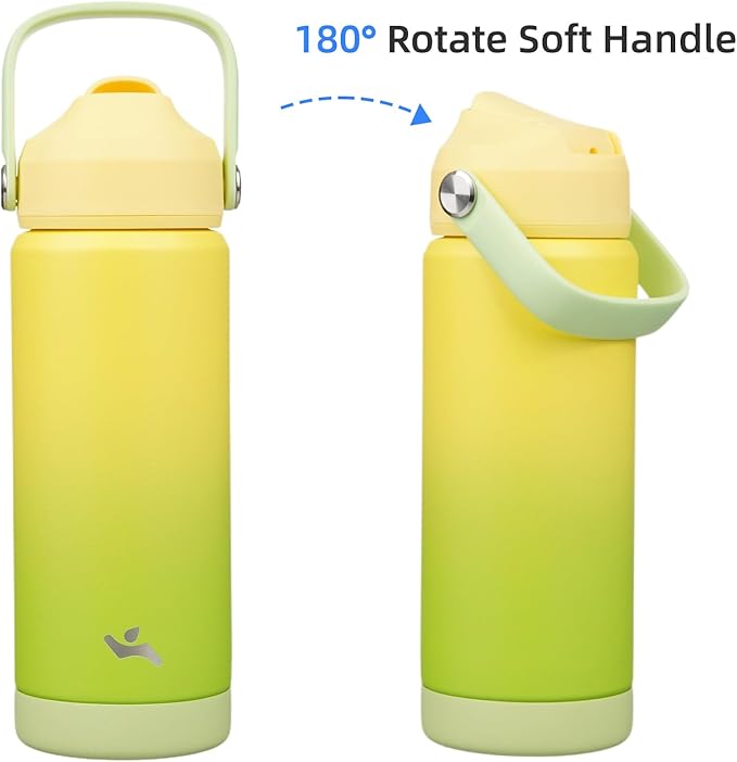 Konokyo Insulated Water Bottle with Straw Lid,18 oz Stainless Steel Vacuum Metal Bottle with Silicone Handle,Lime