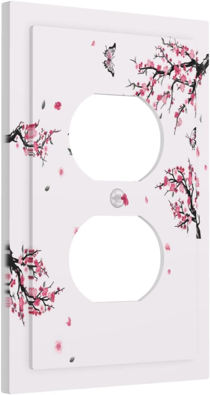Pink Watercolor Cherry Blossom Flowe Tree Branch Floral Outlet Covers 1 Gang Duplex Light Switch Cover Decorative Switch Plates Electrical Receptacle Faceplate Wall Plate for Bedroom Living Room Decor