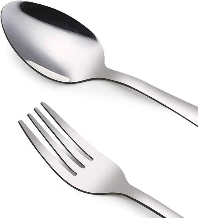 VANRA 2-Piece Children Flatware Set - Stainless Steel Child Silver Cutlery Set (1 Fork + 1 Spoon)