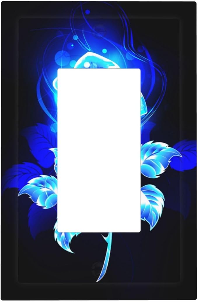 Blue Golden Rose Flower 1 Gang Rocker/Decora Outlet Light Switch Wall Plate Cover Faceplate Decorative Switchplate Kitchen Home Bedroom Decorate