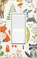 Woodland Animals 1-Gang Rocker Wall Plate, Forest Mushroom Switch Plate for Nursery, Kids Room, Playroom & Cabin
