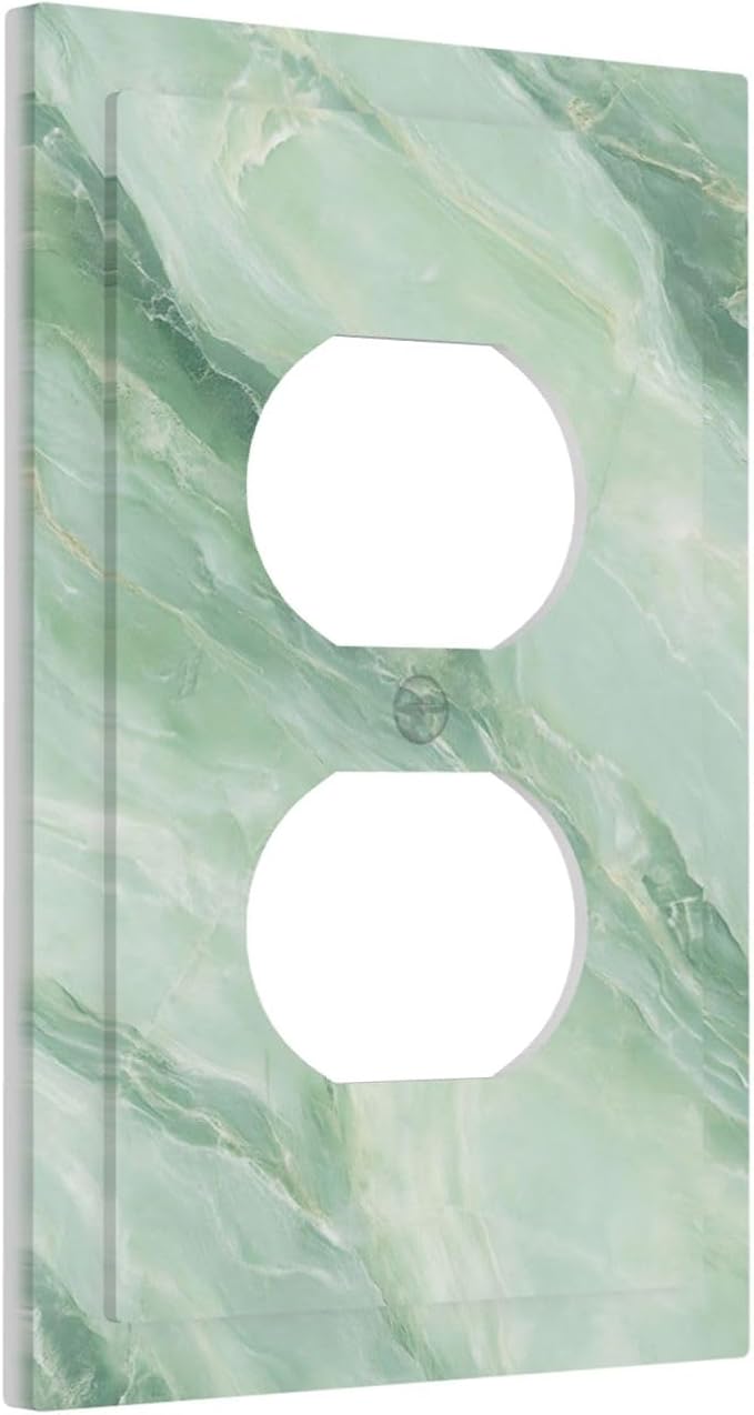 Outlet Covers Green Marble Pattern 1 Gang Duplex Light Switch Cover Plate Decorative Switch Plate Covers Electrical Socket Cover for Home Bedroom Decor