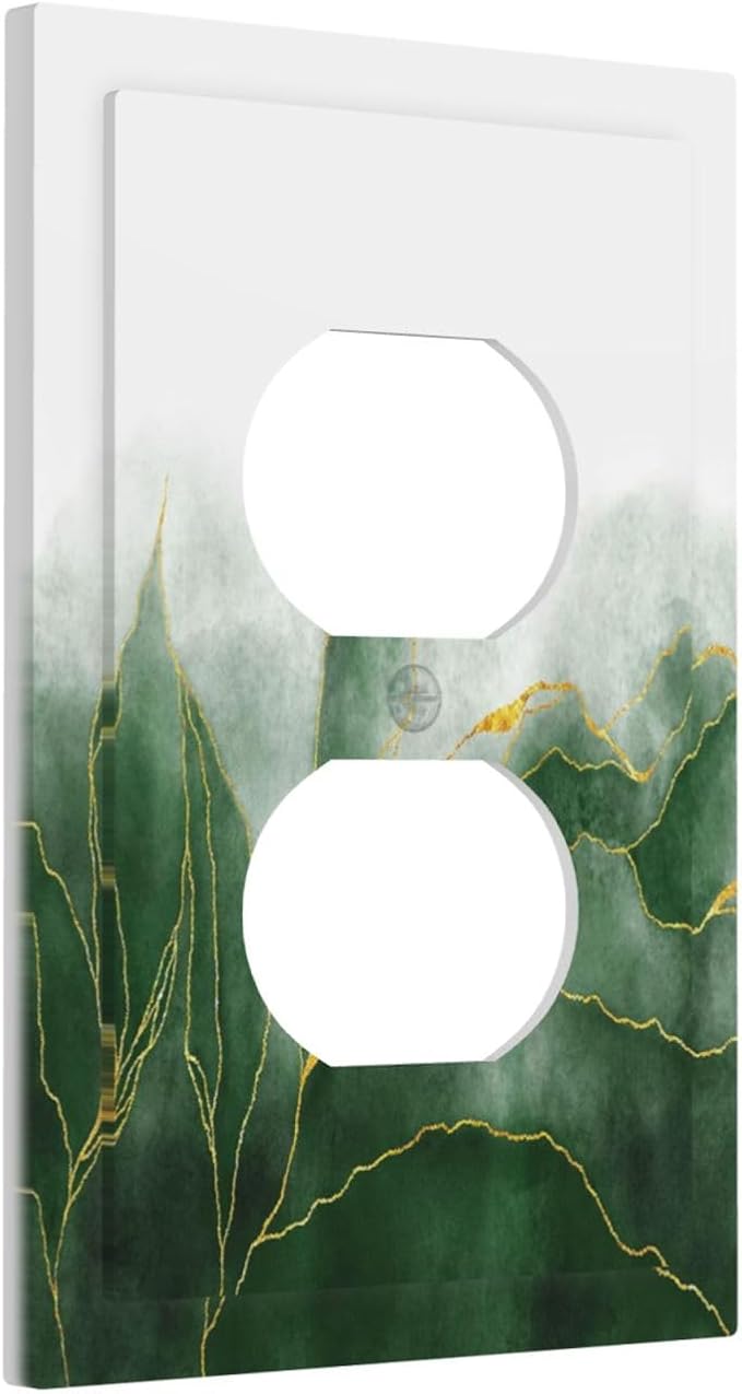 Decorative Outlet Covers Green Gold Leaf Marble Modern Abstract 1 Gang Duplex Light Switch Cover Plate Electrical Switch plates WallPlates Socket Covers for Kitchen Bathroom Decor