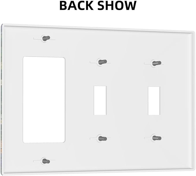 Black Boho Green Leaves Floral 3-Gang 2-Toggle 1-GFCI/Decorator Combination Light Switch Decorative Triple Combo Device Switches/Rocker Outlet Covers and Wall Plate