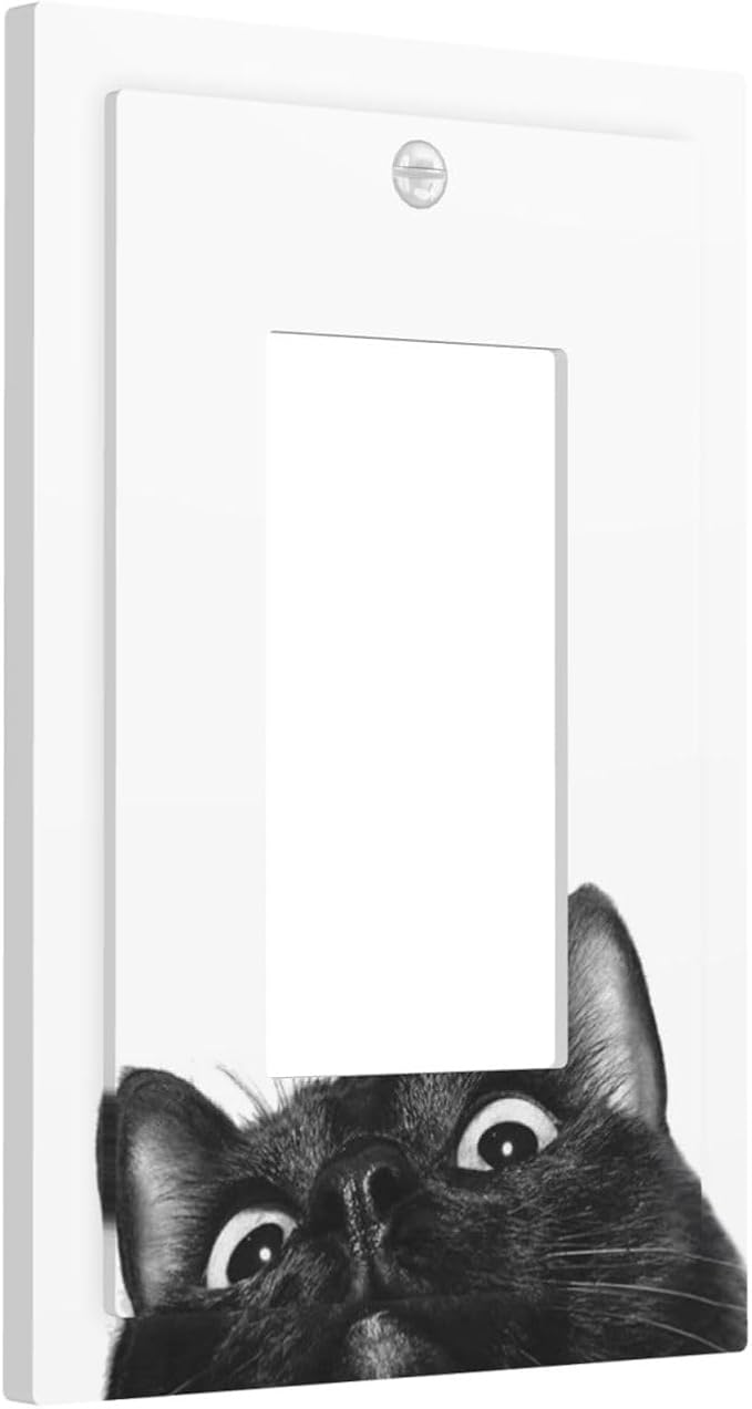 Peeping Black Cat Cute Animals Decorative Outlet Covers 1 Gang Single Rocker Light Switch Cover Plate Wall Plates GFCI Faceplate for Kids Room Home Decor