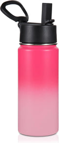 Volhoply Kids Insulated Water Bottle with Straw,16oz Stainless Steel Cold Water Bottles for School,BPA-Free Metal Wide Mouth Cups with Handle Lid,Reusable Double Wall Vacuum Sport Flask(Peach,1)