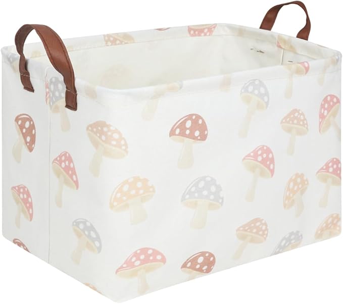 Rectangular Baby Laundry Basket,Mushroom Basket,Collapsible Waterproof Kids Toys Storage box,kids gift hamper,Toy Bins,Baby Room Decor(Mushroom)
