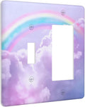 Rainbow in the Clouds 2 Gang Toggle Rocker Light Switch Cover Decorative Pink Combin Wall Plates Purple Cloud Art Panel Cute Dimmer for Bedroom Kidroom Nursery Decor