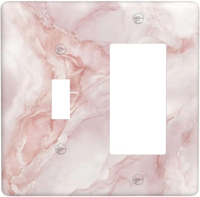 Light Switch Cover Plate Pinkish-White Marble Abstract Luxury Elegant 2 Gang Toggle Rocker Combo Wall Plates Decorative Switch Plates and Outlet Covers Socket Cover for Bathroom Home Decor