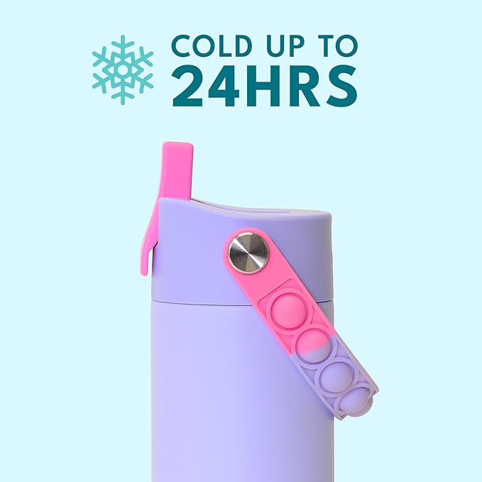 Elemental Insulated Kids Water Bottle, Stainless Steel Water Bottle with Straw Lid & Pop-It Handle, Leak-Proof Water Bottles for School, Boys or Girls, Travelling and Sports, 18oz - Lilac Tie Dye