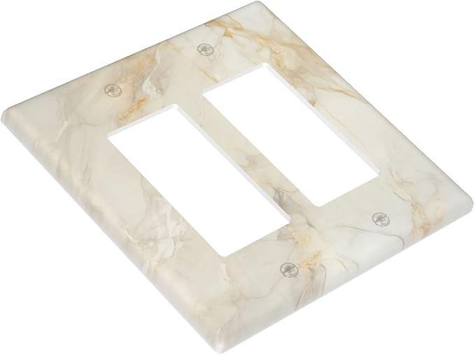 Decorative Outlet Covers Beige Gold Marble Abstraction Morden Art 2 Gang Double Rocker Light Switch Cover Decorative Switch plates Electrical Wallplates GFCI Receptacle for Kitchen Bathroom
