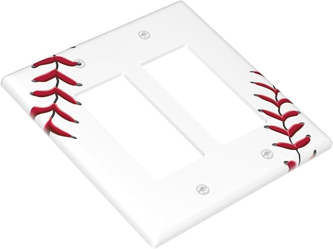 Baseball Double Gang Rocker Decorative Light Switch Cover, 2-Gang Wall Plate Outlet Cover