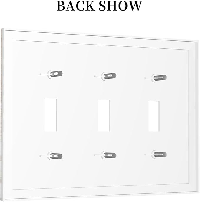 Vintage Light Wood Retro Rustic White Gray Oak Print Decorative Switch Plates 3 Gang Wall Plate Triple Toggle Light Switch Cover Faceplate Electrical Wall Panels for Farmhouse Home Decor
