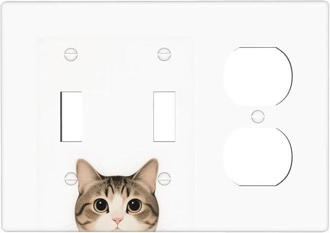 Cat 2 Toggle 1 Duplex Receptacle Outlet Cover Wall Plate Decorative 3 Gang Light Switch Covers Electrical Switchplate Home Decorate Faceplat for Bathroom Bedroom Kitchen Room 4.5 x 6.4 Inch