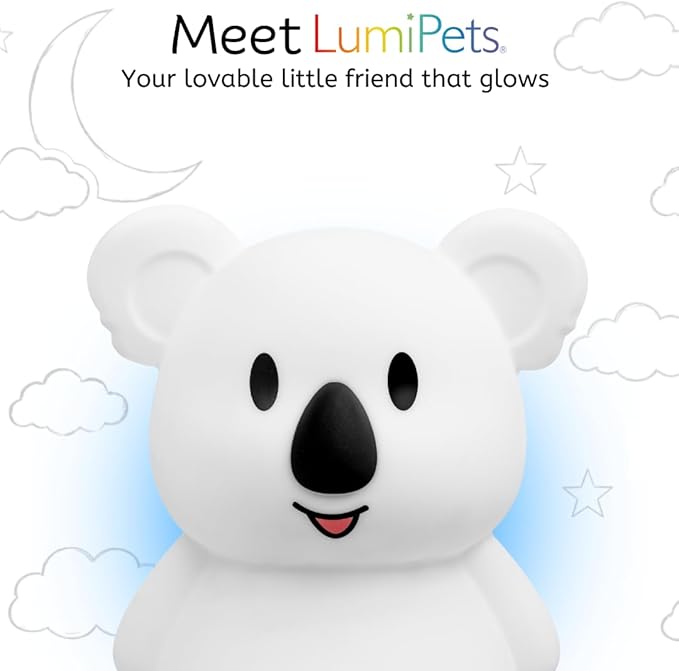 LumiPets Keith the Koala Squishy Night Light for Kids | Silicone Lamp with Tap & Remote Control | Rechargeable, 9 Color Changing Animal Night Light for Boys & Girls | Portable Nightlight With USB Cord