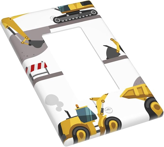 Construction Truck 1-Gang Rocker Wall Plate, Excavator Truck Vehicle Switch Plate for Boys Room, Kids Room & Playroom
