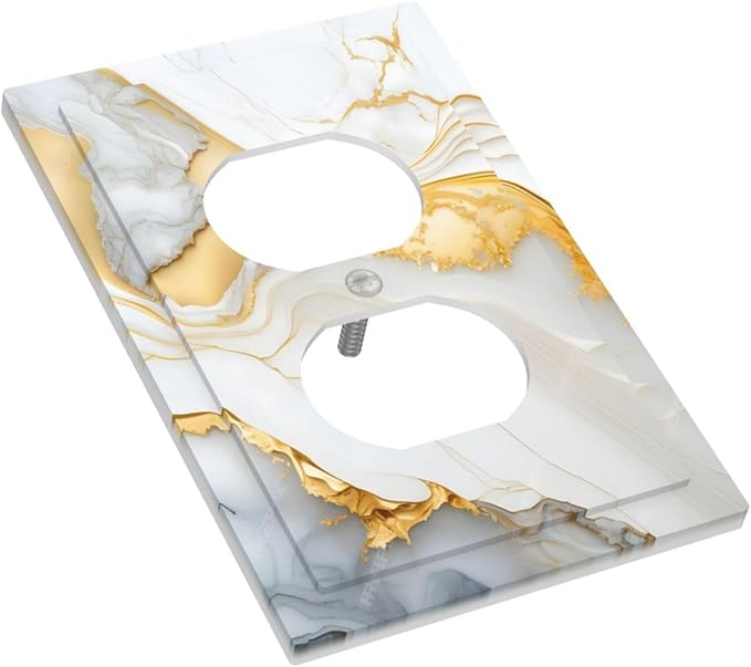 Exquisite White Gold Marble Abstract Luxurious Print Outlet Covers 1 Gang Duplex Light Switch Cover Decorative Switch Plates Electrical Receptacle Faceplate Wall Plate for Bathroom Kitchen Decor