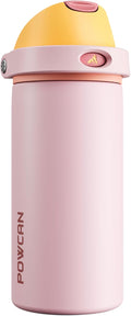 POWCAN 18 oz Insulated Water Bottle with Straw: 2-in-1 Push-Button Spout & Quick-Flip Straw, Leakproof, Cold 24Hrs, Fits Car Cup Holder, Stainless Sports Bottle for Gym, Travel Gift (Peach Store)