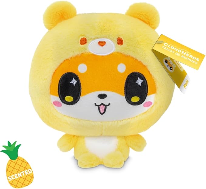TeeTurtle Cloudheads Mochi The Shiba Inu Dog Plush - 5-Inch Pineapple Cake Scented Teddy Berries Stuffed Animal with Embroidered Details - Soft Cuddly Plush Toys for Kids, Teens, and Adults