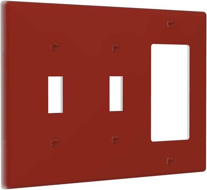 Decorative Dark/Wine Red 3 Gang 2 Toggle 1 GFCI/Decorator Combination Light Switch Cover, Chestnut Maroon Red Brown Triple Combo Toggle/Rocker Electrical Outlet Switches and Face Wall Plate Cover